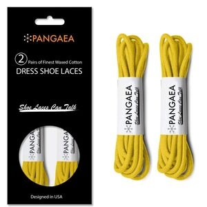 NEW Pangaea Waxed Cotton Dress Shoe‎ Laces - Yellow - 2 Pairs